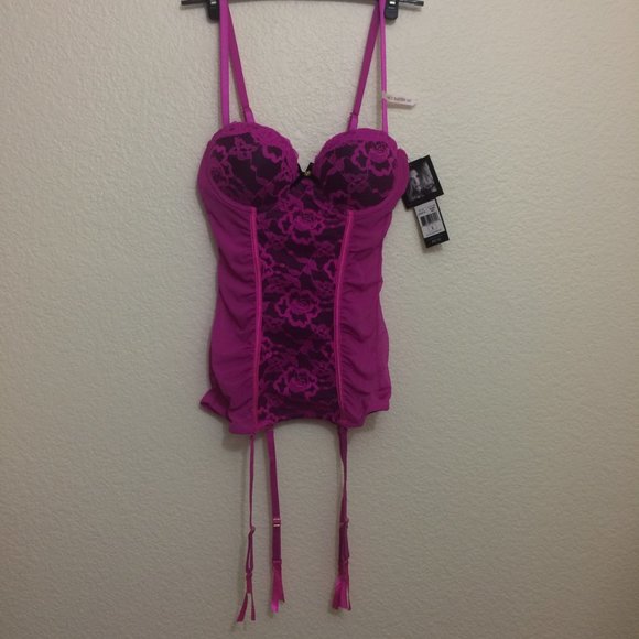 Daisy Fuentes 2-pc Lace Bustier Lingerie Set Pink - Picture 3 of 15